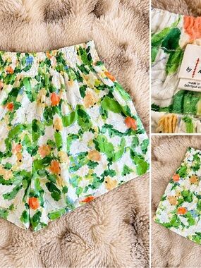 Anthropologie Floral Pull-On Shorts Green Multicolor Size M